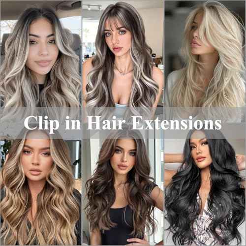 24 Inch Clip in Hair Extensions 4 Pcs - Curly Wave hair Extensions Clip Ins, Soft Natural Look Synthetic Fiber, Tangle Free, Lightweight, Long Use with Secure Invisible Clips, Daily Wear(1B)