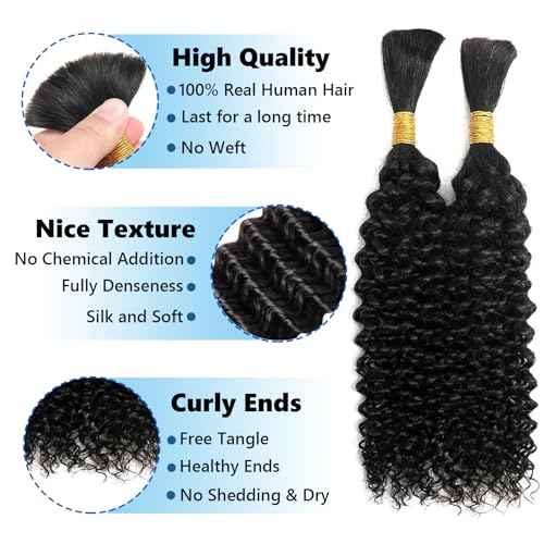 Human Braiding Hair 22 inch 110g Jerry Curly 12A Real Human Hair Boho Human Hair For Braiding No Weft 2 Braids Per Pack Wet and Wavy Human Hair Braiding Hair Natural Black