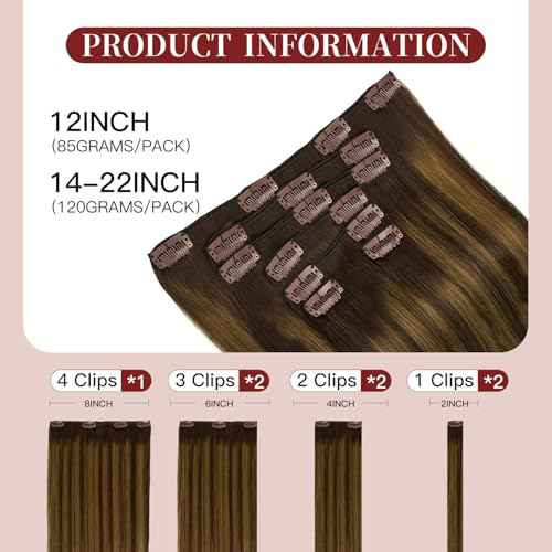 LOVELINE Clip in Hair Extensions Real Human Hair, 100% Remy Human Hair Extensions Clip Ins for Women, 7Pcs 22Inch 120g, Balayage Dark Brown Mixed Chestnut Brown