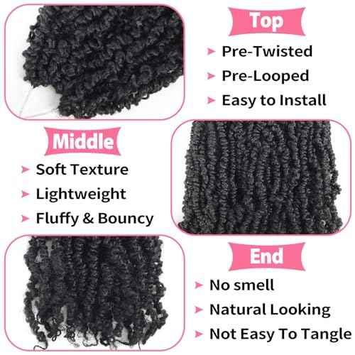 9 Packs Yanky Twist Crochet Hair 12 inch Pre-twisted Passion Twist Crochet Hair Micro Spring Twist Crochet Hair Extensions Suitable for black women.(1B, 12 Inch (Pack of 9))