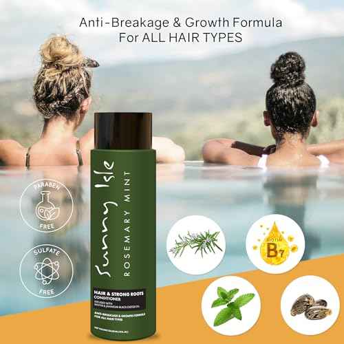 Sunny Isle Rosemary Mint Hair & Strong Roots Conditioner 12oz | Anti-Breakage & Growth Formula | Infused with Biotin & Jamaican Black Castor Oil | All Hair Types