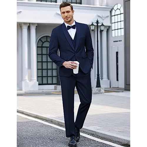 COOFANDY Men's 3 Pieces Suit Slim Fit Tuxedo Set One Button Shawl Lapel Dinner Prom Jacket Vest Pants with Tie