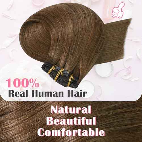 Aison Light Brown Clip in Hair Extensions Real Human Hair 7pcs Remy Hair 16clips for Women #6 Chestnut Brown Hair Extensions Real Human Hair 20 Inch 120g