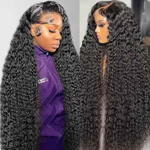 250 Density Deep Wave Lace Front Wigs Human Hair Curly Wig Wet and Wavy Lace Front Wigs Pre Plucked Frontal Wigs 28 Inch 100% Real Human Hair No Synthetic No Tangle No Shedding Triple Lifespan 3X
