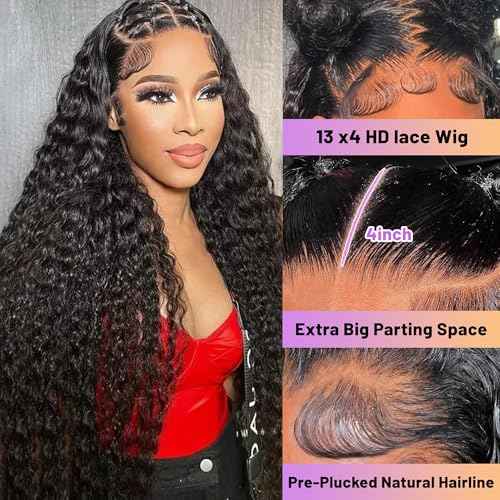 Deep Wave Lace Front Wigs Human Hair 13x4 HD Lace Front Wigs Human Hair Pre Plucked Wet And Wave Wigs For Women 180% Density Deep Curly Wigs 22 Inch Deep Wave Wig