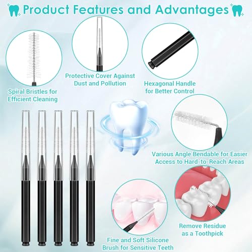 Lezmarket 300PCS Interdental Brushes for Braces, Soft and Bendable Dental Brush for Orthodontic Braces, Braces Cleaner Brush Tooth Pick Teeth Flossers Brushes for Teeth (Black)