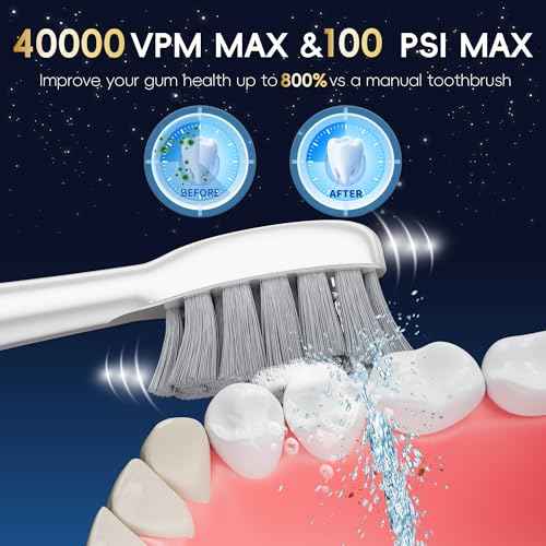 Electric Toothbrush with Water Flosser Combo in One, Professional Flossing Toothbrush for Teeth Cleaning and Flossing, Plaque Removal, Rechargeable, 5 Brush Modes & 3 Flossing Speeds, 500ML