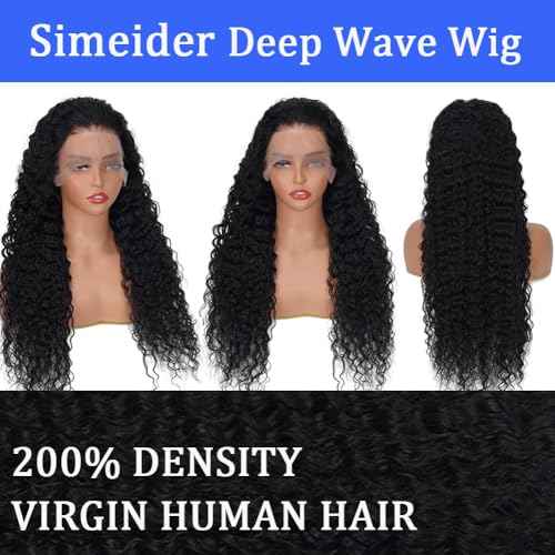 13x6 Deep Wave Lace Front Wigs Human Hair 18 Inch HD Transparent Lace Frontal Wigs Human Hair Deep Wave Wigs For Women 200 Density Deep Curly Wigs Pre Plucked With Baby Hair
