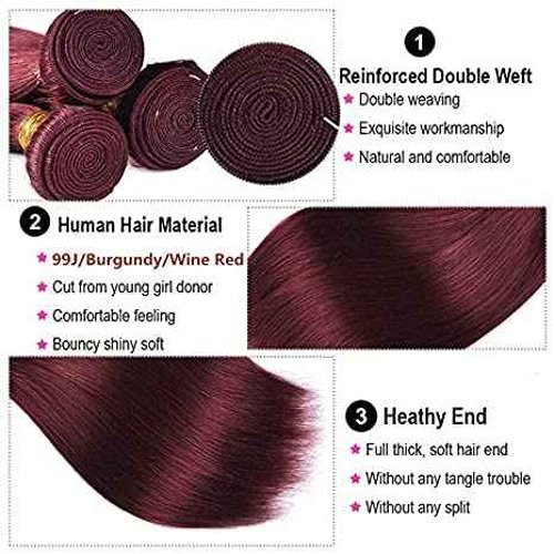 99j Burgundy human hair Straight Hair 20 INCH 8A Brazilian Virgin Hair 99j Burgundy Straight Hair Weaves Bundle Free Part Red Wine Color 100% Unprocessed Human Hair Weft Weaves