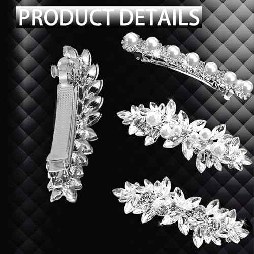 4pcs Rhinestone Pearl Wedding Hair Clips Silver New Bride Bridesmaid Spring Clips French Hairpins Elegant Floral Stylish Accessories Gift for Women Girls