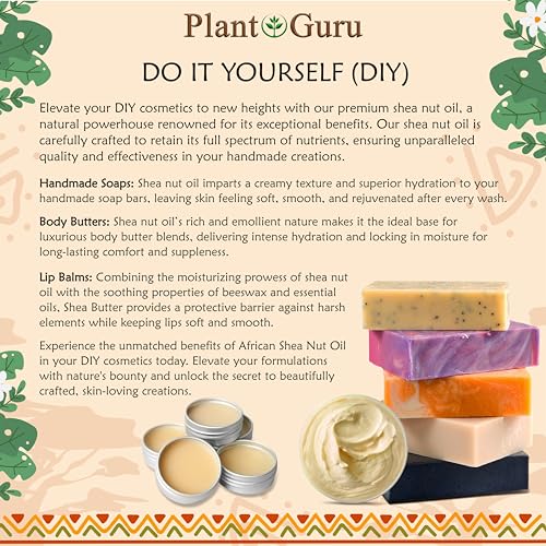 Plant Guru African Shea Nut Butter Oil Gallon 7.5 lbs. Bulk 100% Pure Natural Skin, Face, Hair Growth And Moisturizer. DIY Body Butters, Lotions, Creams, Lip Balm And Soap Making.