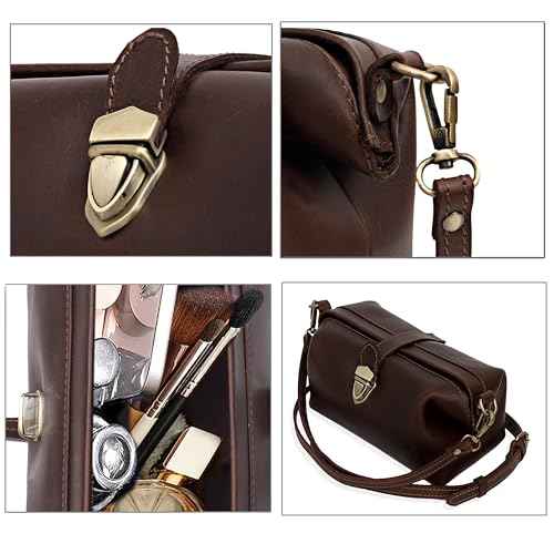 Premium Leather Cosmetic Bag for Women ? Large Capacity Travel Makeup Organizer Pouch with Handle & Shoulder Strap, Vanity Makeup Case, Durable Leather Bag & Cosmetic Organizer For Travel - Brown