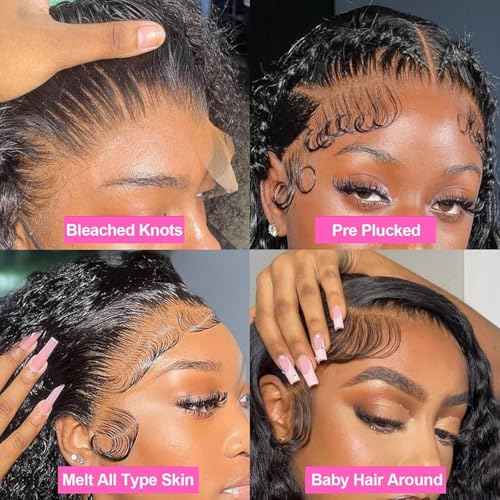 26 Inch Deep Wave Lace Front Wigs Human Hair 180% Density 13x6 HD Lace Frontal Wigs Human Hair Pre Plucked with Baby Hair Deep Curly Wigs for Black Women Natural Color