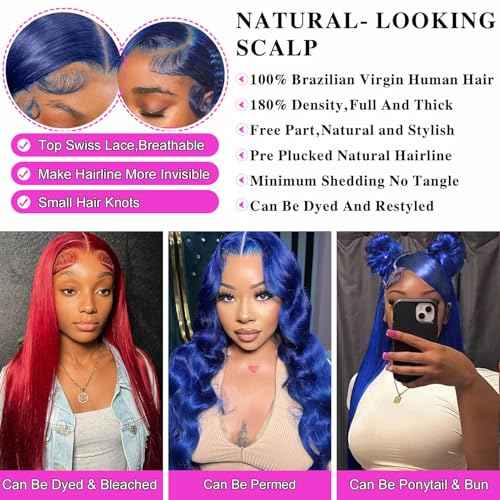 30 Inch Dark Blue Lace Front Wigs Human Hair Straight Royal Blue 13x4 HD Lace Frontal Wig Wear and Go Glueless Navy Blue Wigs Human Hair Pre Plucked With Natural Hairline Long Wig For Black Women