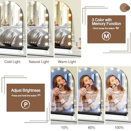 Vanity Mirror with Lights, 15.7" x 23.6" Hollywood Lighted Makeup Mirror with 15 Dimmable LED Bulbs for Dressing Room Bedroom Black