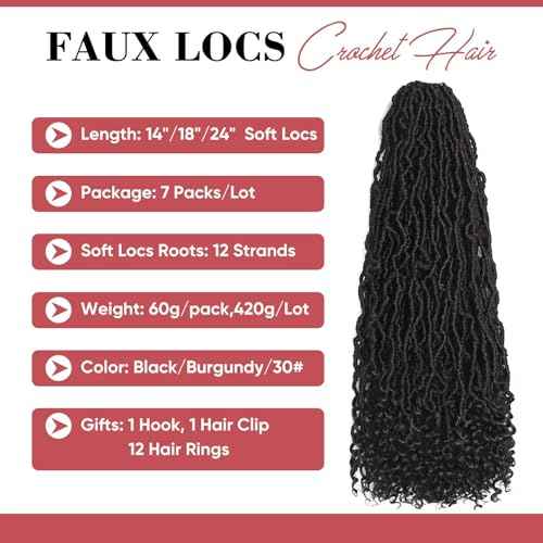 Faux Locs with Curly Ends 24 inch Faux Locs Crochet Hair 7 Packs Soft Locs with Curly Ends 12 Strands Pre looped Crochet Hair Extensions 1B