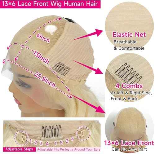 613 13x6 Lace Front Wig Human Hair Body Wave Blonde Lace Front Wigs Human Hair Pre Plucked 613 HD Lace Frontal Wig for Women 180% Density Blonde Wig Human Hair 22 inch