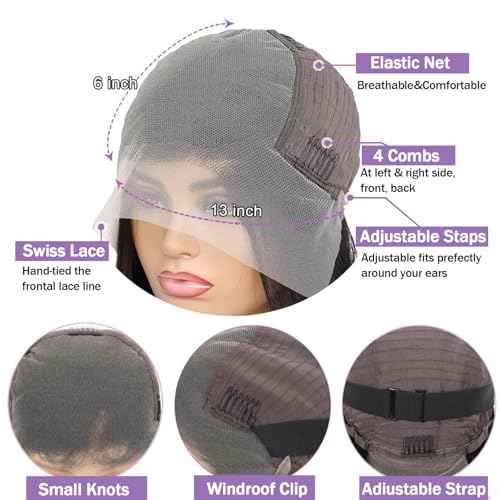Bob Wig Human Hair 13x6 Frontal Lace Wig Short Straight HD Lace Front Bob Wigs for Black Women Human Hair Glueless Pre Plucked Hairline with Baby Hair 200% Density 14 Inch