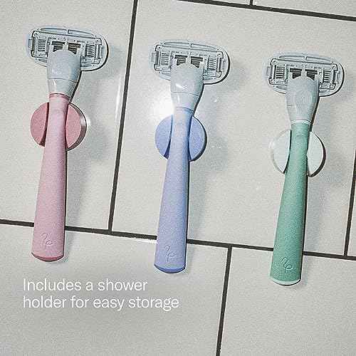 Flamingo Shaving Razor Set for Women - Original Razor Handle, 2 Blade Refills, Foaming Shaving Gel, and Shower Holder - Lilac