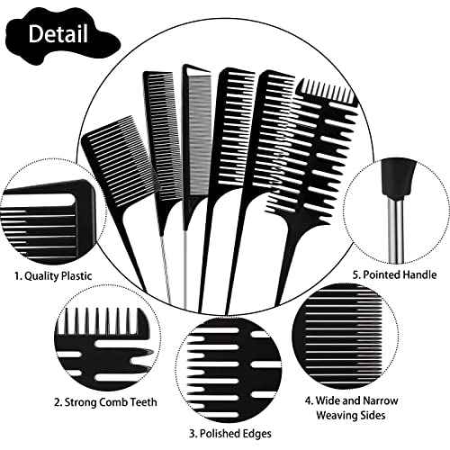 Highlight Comb Set, 6 Piece Set, Weaving, Sectioning, Styling, and Hair Dyeing Combs Professional Weaving Styling for Foiling and Balayage Coloring(Various Style)
