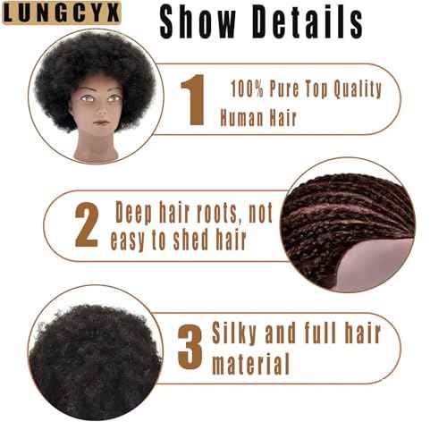 Mannequin Head Human Hair African Curly Cosmetology Manikin Head With 100% Real Human Hair Doll Head for Hairdresser Training Practice Braiding Hair Styling,With Stand (BLACK-508-AFRO)