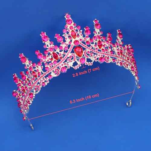 COCIDE Hot Pink Crowns for Women Hot Pink Tiaras for Women Costume Halloween Girls Hair Accessories Royal Crystal Headbands Cosplay Princess Birthday Pageant Bride Headpieces