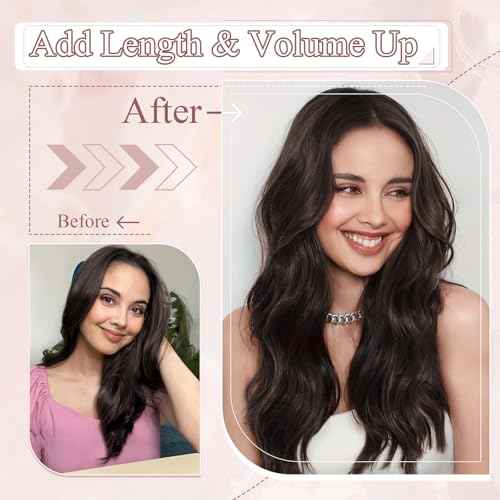 Halo Hair Extensions Real Human Hair Adjustable Halo Extensions Long Straight Hairpiece for Women,20inch 02 Dark Brown,70g
