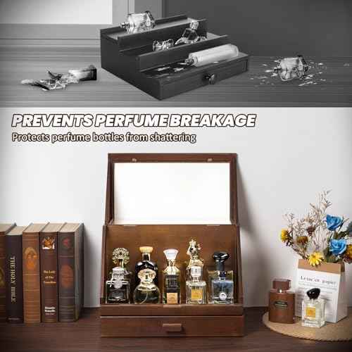 Miratino Cologne Organizer for Men, Wood Cologne Stand with Drawer, Large Capacity Cologne Shelf with Cologne Holder Display