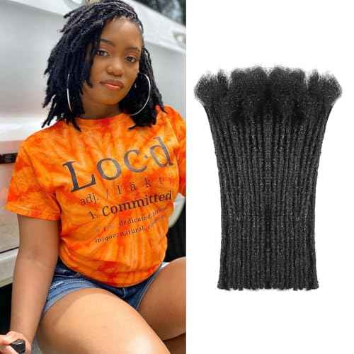 0.6 cm Width 8 Inch 60 Strands Human Hair Loc Extensions, Natural Black 100% Full Handmade Permanent Real Human Hair Dreadlock Extensions for Women/Men/Kids Can Be Dyed Bleached Curled Twisted