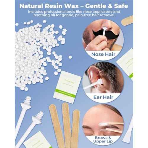 Nose Wax Kit with 100g Natural Resin Wax & 20 Sticks, Mini Nose Hair Wax Kit with Smart Temp Control, USB Fast Heat, 3-Min Hair Removal ? Lasts 4?6 Weeks | For Nose & Ear, Up to 15 Uses