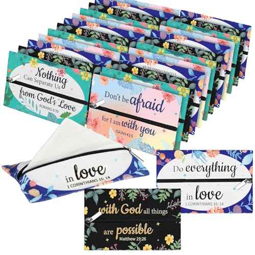 Zhanmai 20 Pcs Pocket Tissue Holder Bible Travel Purse Tissue Holder with Christian Inspirational Verse Floral Travel Pouch Reusable for Women Men Employee Appreciation Church Gifts Bulk 5 x 3 Inch