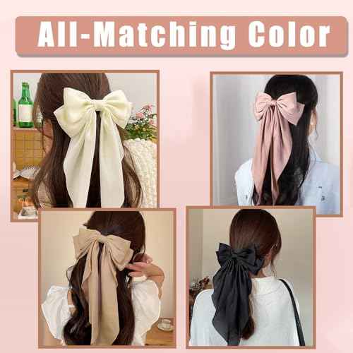 10 PCS Large Hair Bows Ribbon Bow for Women,Hair Bows for Womens,Oversized Long-tail Cute Aesthetic Hair Accessories,Large Hair Barrettes for Women,Big Bows for Girls£¨Warm brown