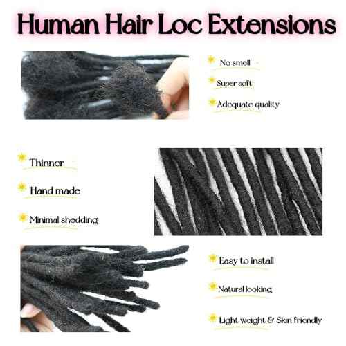 0.4cm & 0.6cm Width, 4-14 Inches10, 30, 60, 100 Strands Options 100% Real Human Hair Dreadlock Extensions for Men/Women/Kids, Handmade Permanent Loc Extension Bundles (0.6cm, 10inches, 60Strands)