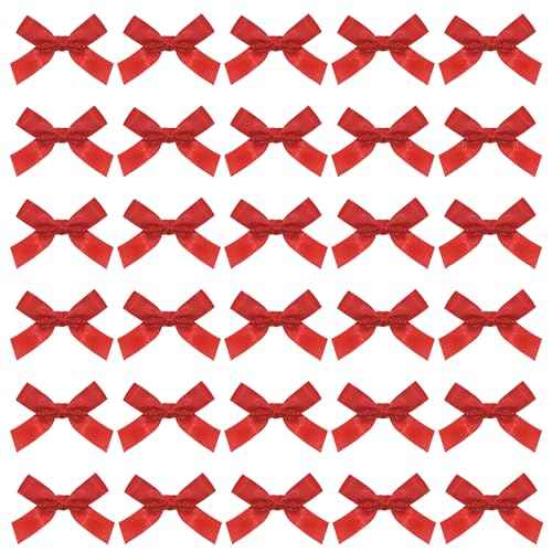 Mini Hair Bow Clips 30Pcs Mixed Color Satin Hair Ribbon Bowknot Alligator Clips Barrettes for Women Girls Teens Braids Hair Decoration (Red)
