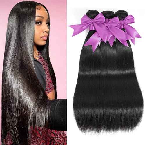 12A Human Hair Bundles 22 24 26 Inch Straight Bundles Human Hair 100% Unprocessed Brazilian Virgin Weave 3 Bundles Deals Thick & Tangle Free¡¦