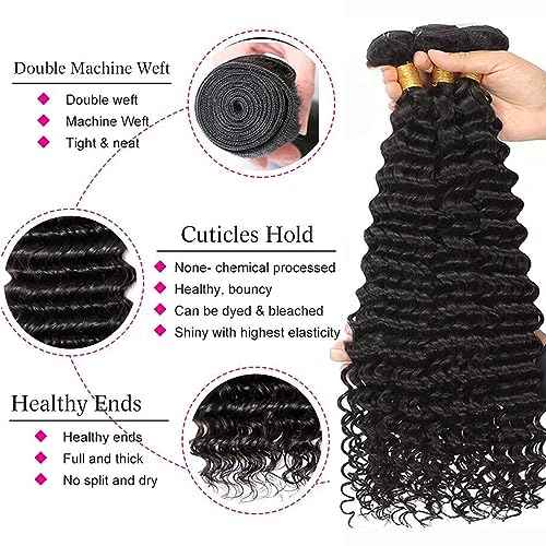 Deep Wave Bundles Human Hair Water Wave 3 Bundles 20 22 24 Inch Wet and Wavy 12A Brazilian Virgin Ocean Wave 100% Unprocessed Curly Weave Human Hair Bundles Natural Color