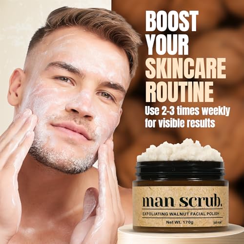 Walnut Face Scrub for Men ? Gritty Exfoliating Facial Cleanser with Natural Oils Walnut Powder, Deep Clean, Clears Pores, Smooths Texture, Helps Men's Acne-Prone Skin ? Non-Comedogenic, Cruelty-Free