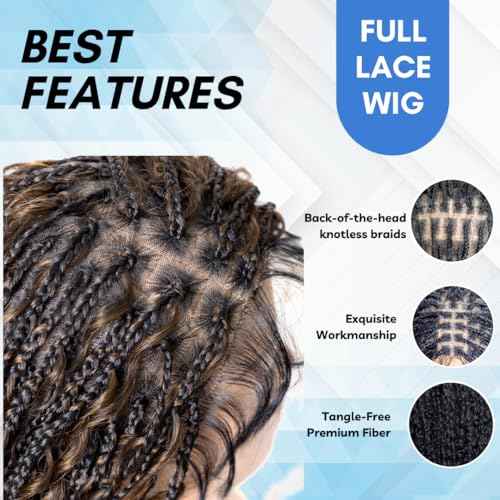 PIB Single Full Lace Braid Wig ? Micro Water Wave Box Braided Wigs, Knotless Braided Wigs for Black Women, Curly Hair Wig (#1B27 Off Black and Light Brown, 26")