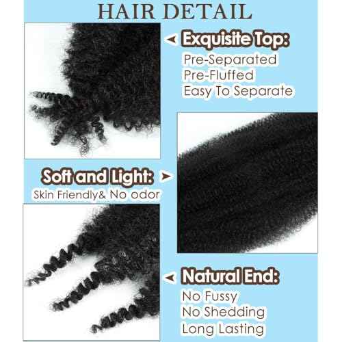 Afro Twist Hair Pre Separated Springy Afro Twist Hair Pre stretched Wrapping Hair for Soft Locs Afro Spring Twist Hair Marley Twist Braiding Hair Extensions (8 Inch (Pack of 3),1B)