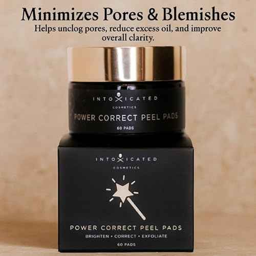 Intoxicated Cosmetics Power Correct Peel Pads - Alpha and Beta Hydroxy Acid Exfoliating Treatment for Fine Lines and Wrinkles - Brightening Pads with Niacinamide and Green Tea Extract for Radiant Skin