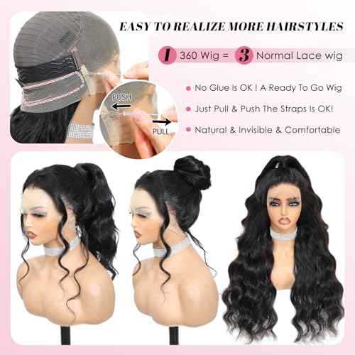 Hidden Strap Drawstring Wig 360 Lace Front Glueless Wigs Human Hair Pre Plucked Pre Cut 200 Density Glueless Body Wave Frontal 360 Full Lace Human Hair Wigs HD Lace Front Wigs 20 Inch