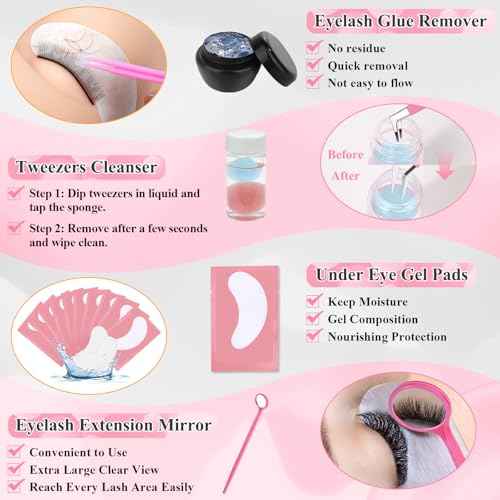 Lashes Kit for Eyelash Extension Beginner Lash Tech Starter Kit with Eye Lash Mannequin Head, Professional Eyelash Extension Kit with Lash Fan, Extension Glue and Eyelash Remover for Practice Training
