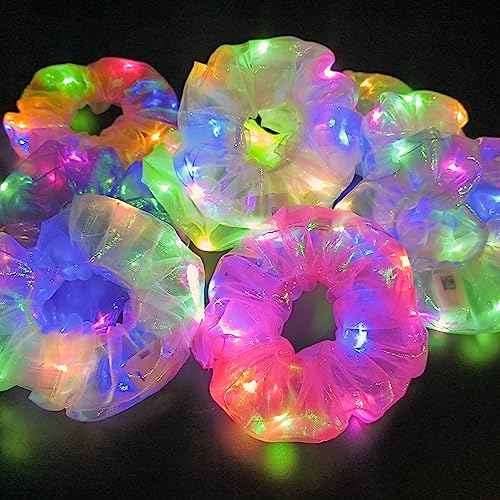 20Pcs Light Up Scrunchies with 12Pcs Satin Elastic Hair Bands, LED Hair Ties for Women & Girls, Glow in the Dark Party Supplies Christmas Party Favor Festival Rave Accessories for Neon Glow Party