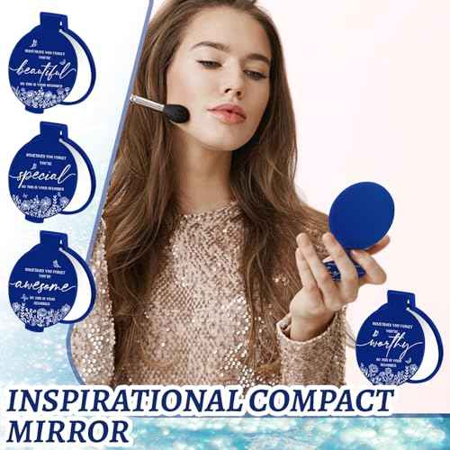 100 Pcs Inspirational Compact Mirror Bulk Small Pocket Mirror Purse Round Portable Folding Makeup Mirror Thanksgiving for Women Coworker Employee Teacher(Blue)