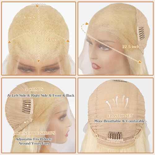 613 Lace Front Wigs Human Hair 22 Inch 13x6 HD Lace Front Human Hair Wig Pre Plucked 180 Density Blonde Wig Straight Lace Frontal Wigs for Women