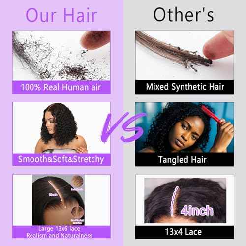 16 Inch Short Bob Wigs Deep Curly 200% Density Virgin Human Hair 13x6 Bob Wig Human Hair Pre Plucked with Baby Hair Transparent Lace Frontal Wig for Women Natural Hairline