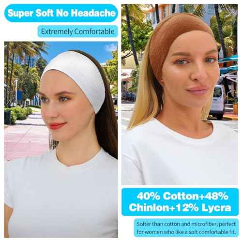 RITOPER Headbands for Women Non Slip, Wide Workout Headband Cotton Black White Head Bands Hair Bands for Women's Hair, Thick Headbands Head Wraps for Fashion, Yoga, Running, Spa Day, Party, Travel