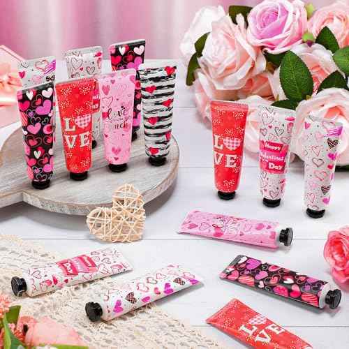 72 Pcs 12 Pcs Valentine¡®s Day Hand Cream Gift Set Love Heart Moisturizing Hand Lotion Bulk Small Dry Cracked Care Cream Valentine Gifts for Woman Men Teacher Nurse Coworker, 30 ml