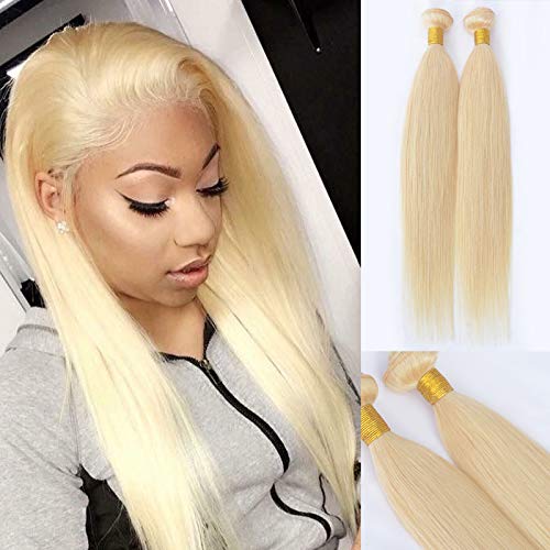 Msthoo 613 Brazilian Virgin Hair Bundles Blonde Silky Straight Human Hair Extensions Replacement Bundle for Women 24 inches