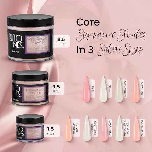 Tones Pro Acrylic Nail Powder, New Pink (Fresh Peach-Toned Pink), (3.5 Fl Oz) - Long-Lasting & Non-Yellowing Polymer for Salon Quality Nail Extensions & 3D Art
